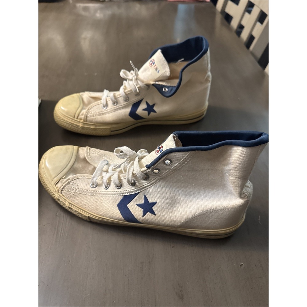 Vintage 70s Converse ABA Made In USA High White Navy Canvas Rare Size 10 - Picture 7 of 11